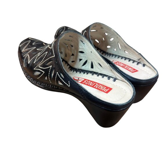 Pikolinos Women's Black Leather Laser Cut Floral Slip On Mule.EU 37 US 6 - Picture 7 of 11